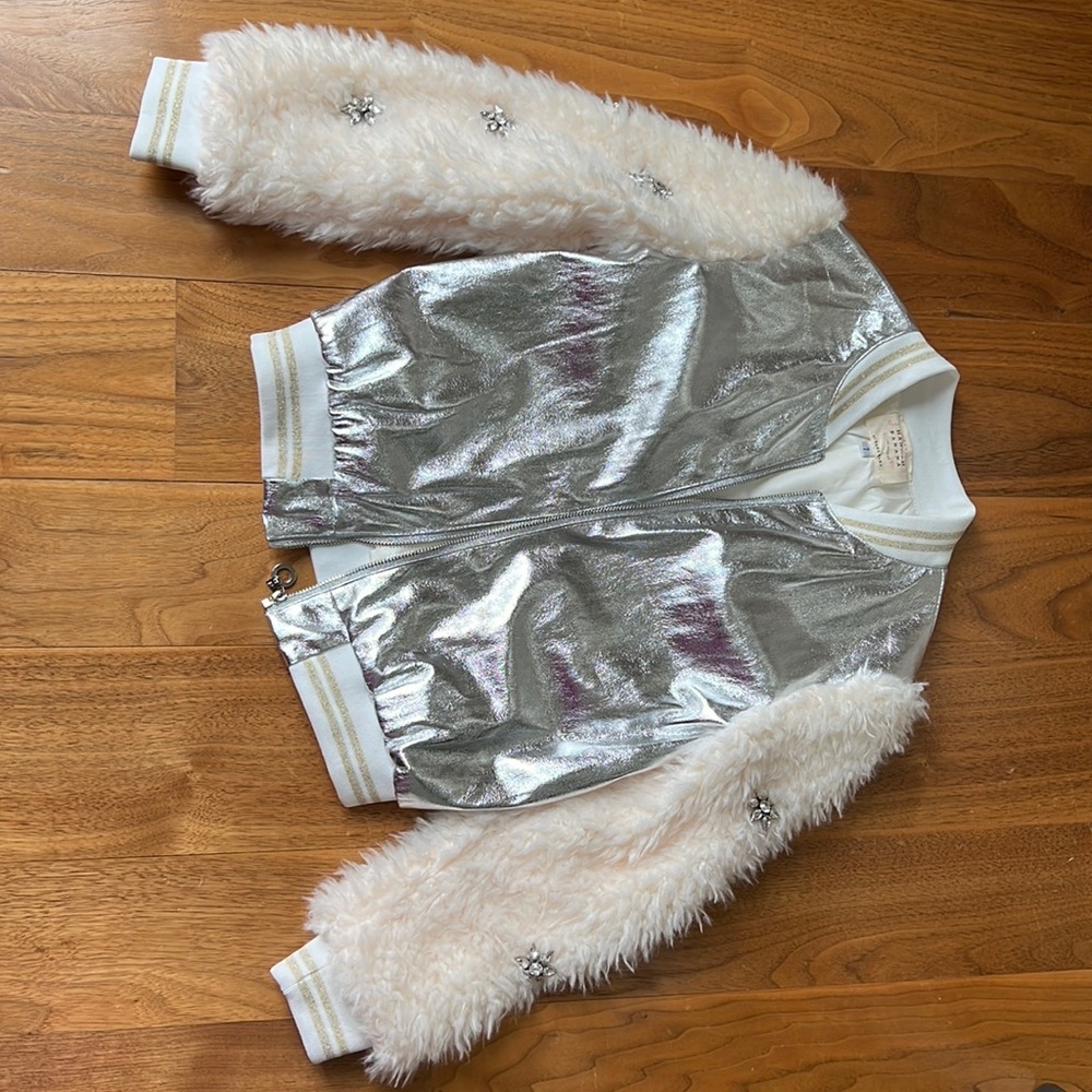 Girls metallic/fur bomber jacket